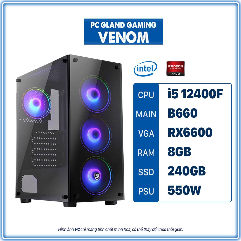 PC GLAND GAMING VENOM (I5/B660/RAM 8GB/RX 6600/240 SSD)
