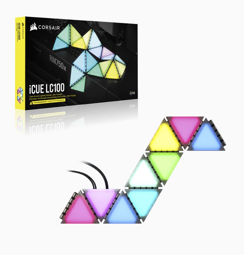 Đèn Led Corsair iCUE LC100 Case Accent Lighting Panels — Mini Triangle — 9x Tile Expansion Kit