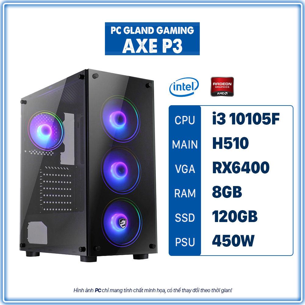 PC GLAND GAMING AXE P3 (I3/H510/RAM 8GB/RX 6400/120 SSD)