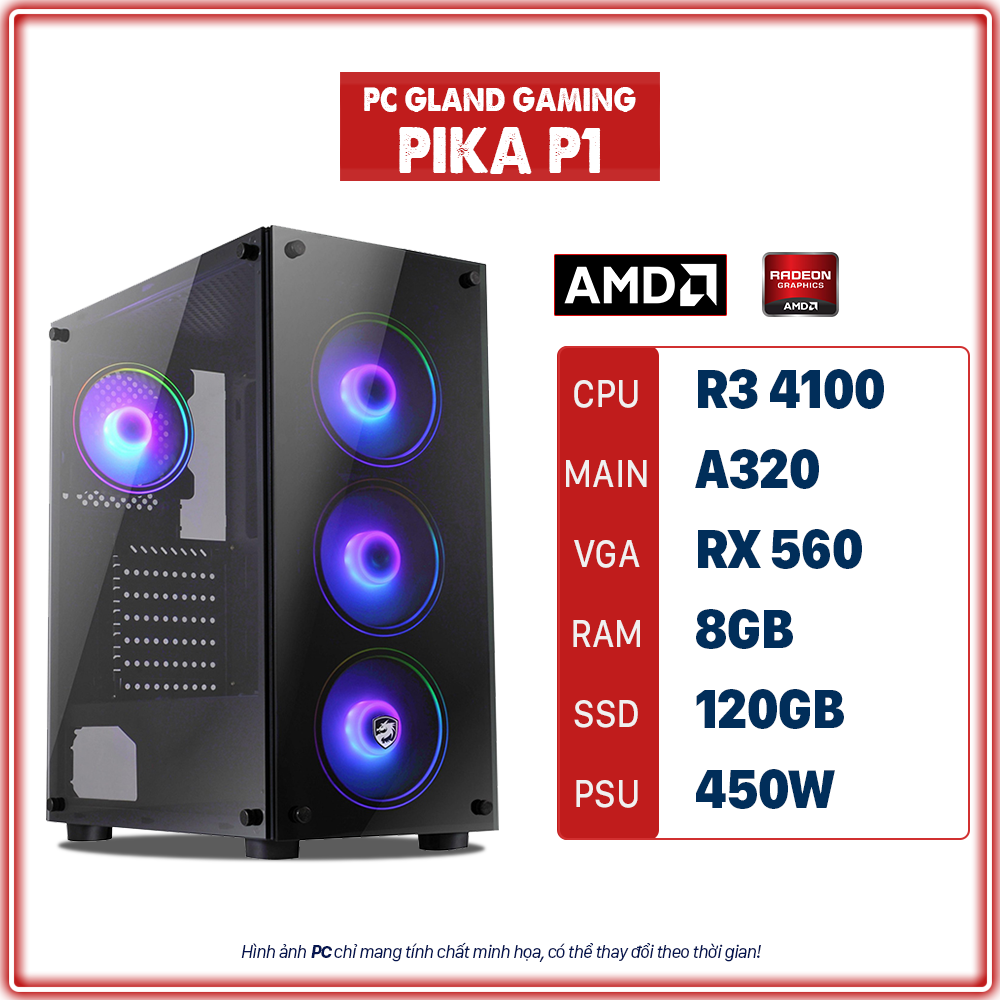 PC GLAND GAMING PIKA P1 (RYZEN 3/A320/RAM 8GB/RX 560/120 SSD/450W)