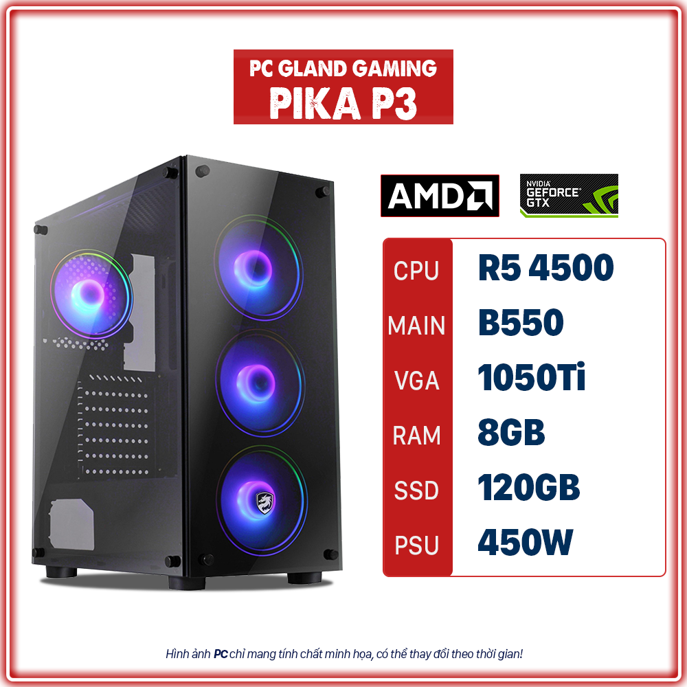PC GLAND GAMING PIKA P3 (RYZEN 5/B550/RAM 8GB/1050Ti/120 SSD/450W)