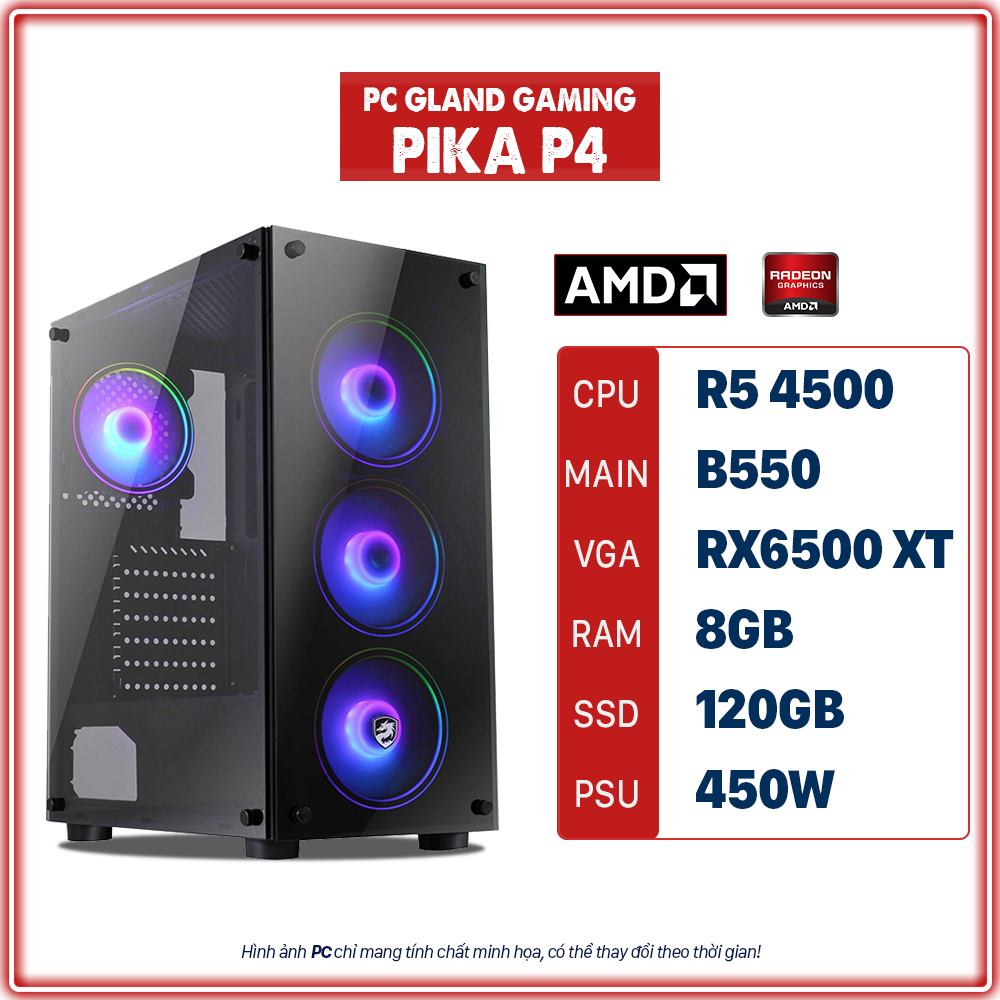 PC GLAND GAMING PIKA P4 (RYZEN 5/B550/RAM 8GB/RX 6500 XT/120 SSD/450W)