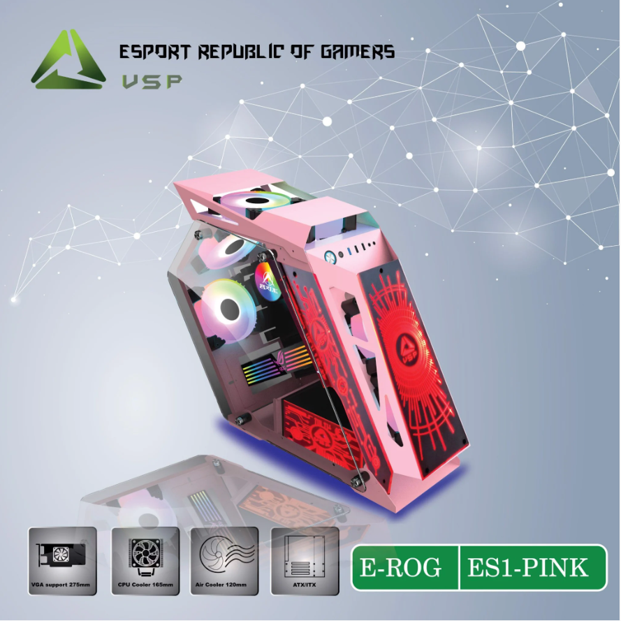 Vỏ case VSP E-ROG ES1 Pink Gaming (No FAN)