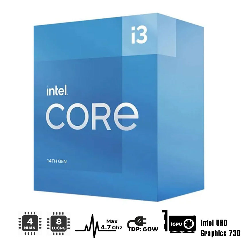 CPU INTEL CORE I3-14100 (UP TO 4.7GHZ, 4 NHÂN 8 LUỒNG, 12MB CACHE, 60W) - SOCKET INTEL LGA 1700/RAPTOR LAKE