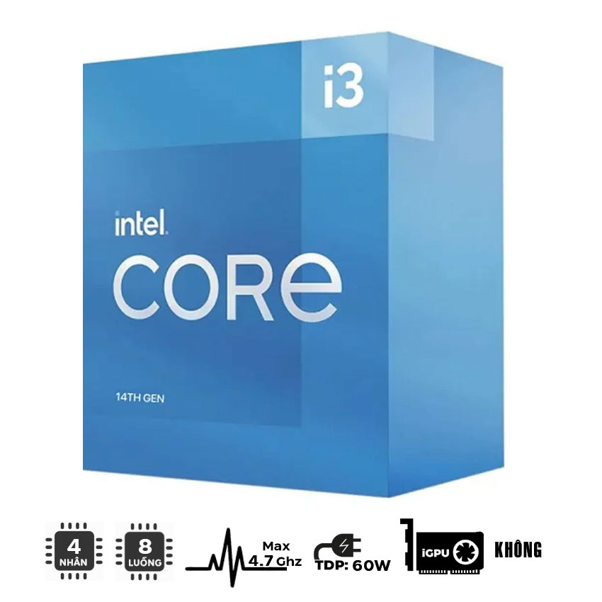 CPU INTEL CORE I3-14100F (UP TO 4.7GHZ, 4 NHÂN 8 LUỒNG, 12MB CACHE, 60W) - SOCKET INTEL LGA 1700/RAPTOR LAKE