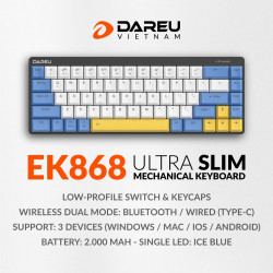 Bàn phím cơ không dây DAREU EK868 BLACK 68KEY (SLIM, Red D-KAILH switch)