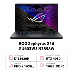 Laptop Asus Gaming ROG Zephyrus G16 GU603VU-N3898W (i7 13620H/16GB RAM/512GB SSD/16 WUXGA 165hz/RTX 4050 6GGB/Win11/Xám)