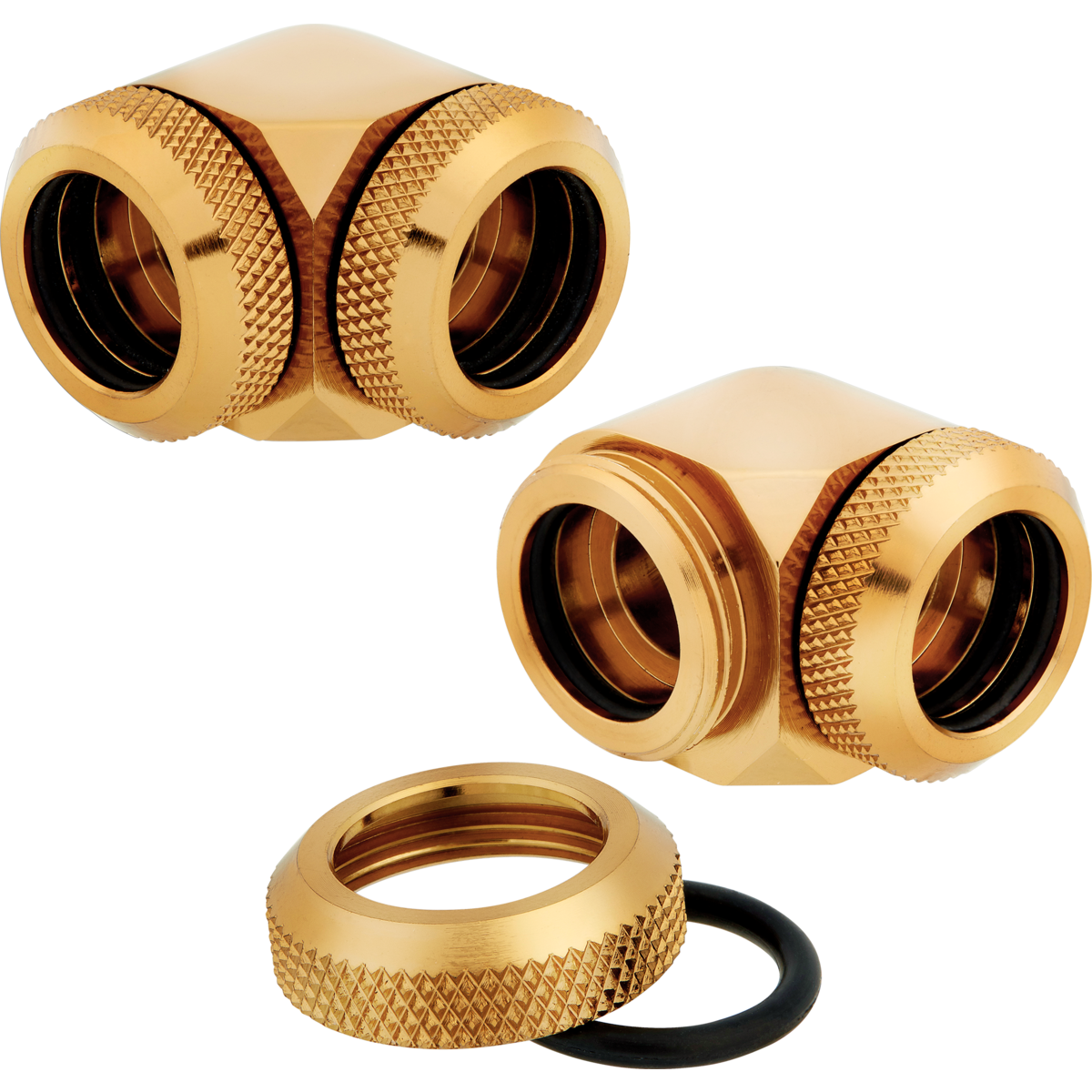 Fitting Corsair Hydro X Series XF Hardline 90° 14mm OD Fitting Twin Pack — Gold